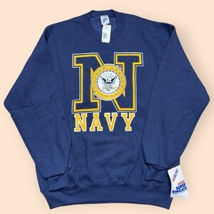 Vintage Navy Midshipmen 1990s Crewneck Sweatshirt Deadstock Large Blue Vtg 90s